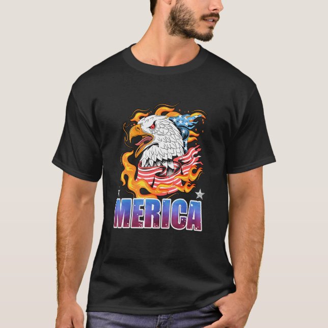 Fire Eagle American Flagga 4:e juli Merica Far T Shirt (Framsida)