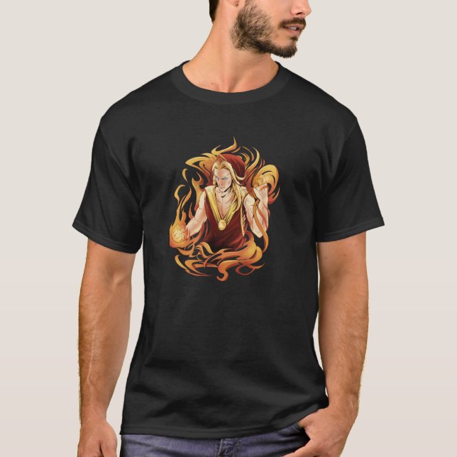 Fire Elf Surrounded By Flames Mythical Dwarf Elf T Shirt (Framsida)