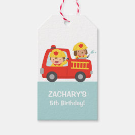 Fire fighBoy i Red Fire Lastbil Födelsedagsfest Presentetikett