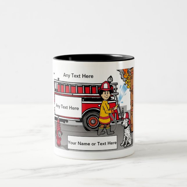 Fire Fighter - Male Cartoon by PrintedPerfection Två-Tonad Mugg (Center)