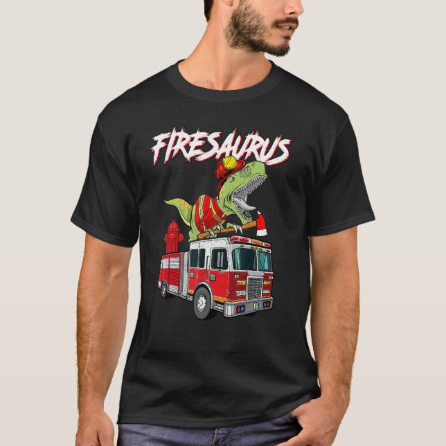 Fire Fighter Saurus Firesaurus Rex Fireman T Shirt (Framsida)