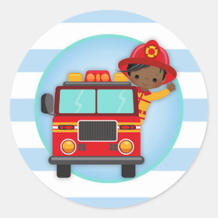 Fire Fire Fire Lastbil African American Boy Runt Klistermärke