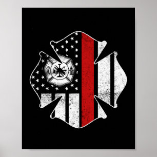 Fire Firefighter USA flagga Thin Red Line Flagga Poster