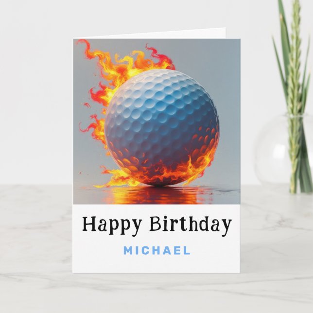 *~* Fire Flame AP94 Golf Boll Birthday Card Tack Kort (Framsida)