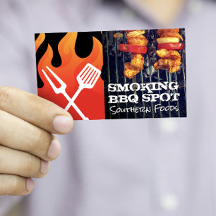 Fire Flame BBQ-Logotyp Shish Kebabes på Grill Visitkort
