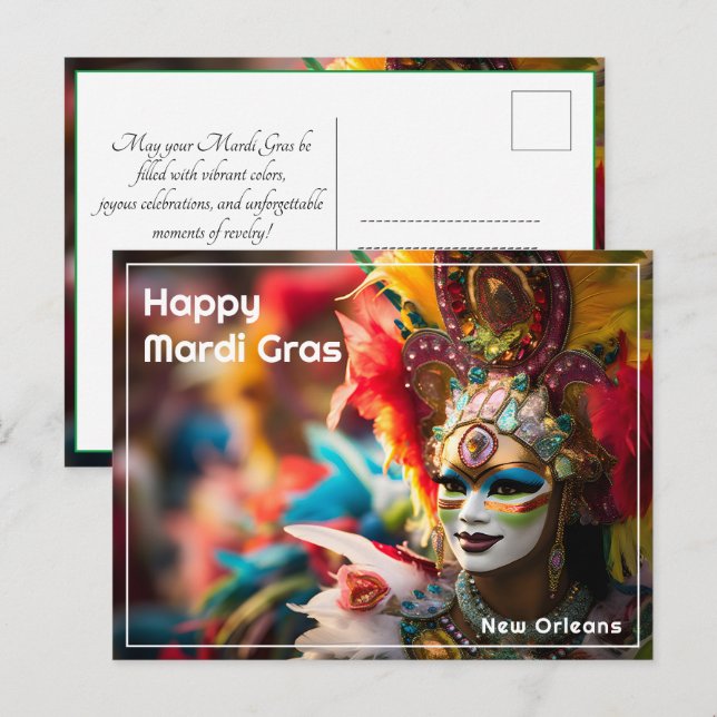 💚 💜 💛 Fire & Guld: Mardi Gras Spectacle Vykort (Fram/baksida)