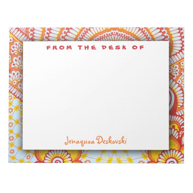 Fire Hett Red Orange Gult Boho Blommönster Anteckningsblock (Framsida)