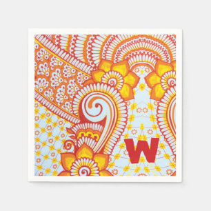 Fire Hett Red Orange Gult Boho Blommönster Pappersservett