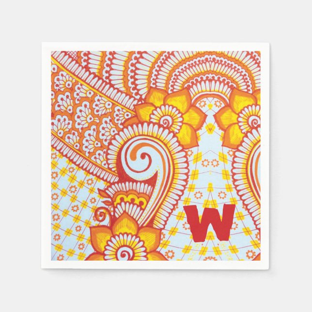 Fire Hett Red Orange Gult Boho Blommönster Pappersservett (Framsidan)