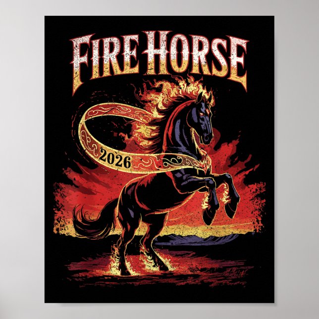 Fire Horse 2026 Zodiac Art Chinese New Year  Poster (Framsidan)