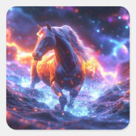 FIRE HORSE - CHINESE ZODIAC FYRKANTIGT KLISTERMÄRKE