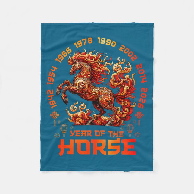 Fire Horse Chinese Zodiac Symbol 2026 Lunar New Ye Fleecefilt (Framsidan)