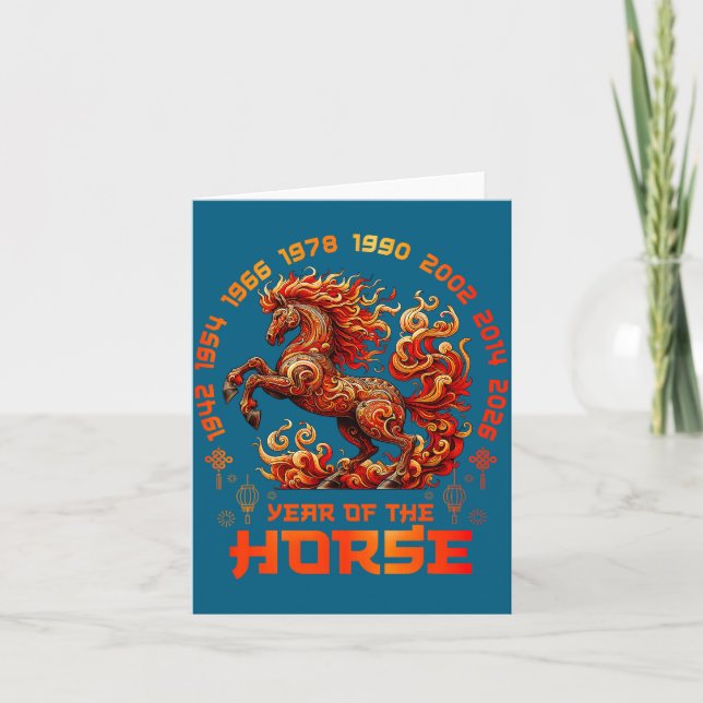 Fire Horse Chinese Zodiac Symbol 2026 Lunar New Ye Kort (Framsida)