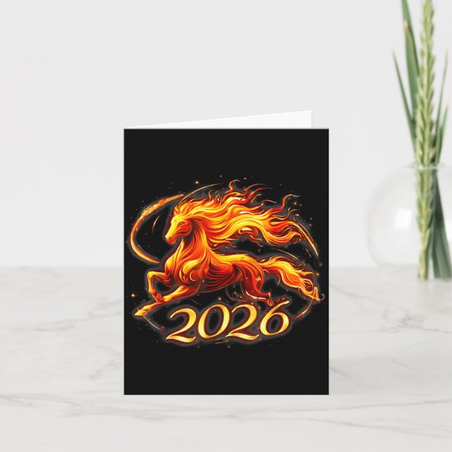 Fire Horse Chinese Zodiac Symbol 2026 Lunar New Ye Kort (Framsida)
