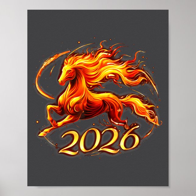 Fire Horse Chinese Zodiac Symbol 2026 Lunar New Ye Poster (Framsidan)