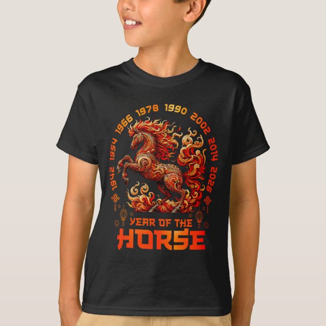 Fire Horse Chinese Zodiac Symbol 2026 Lunar New Ye T Shirt (Framsida)