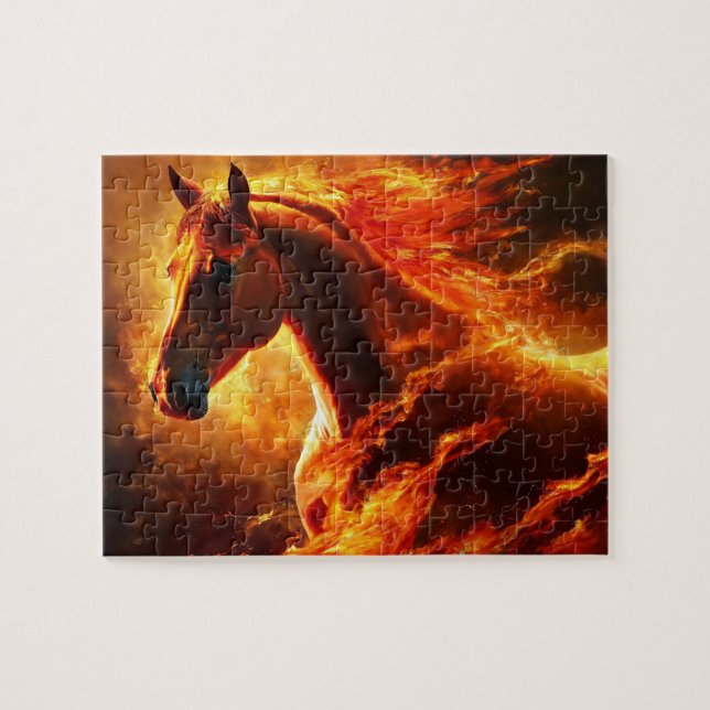 fire horse, horse, animals, flame, fire pussel (Horisontell)