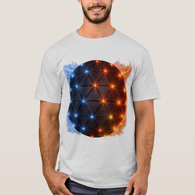 Fire & Ice Energy Sphere – Geometric Light Grid El T Shirt (Framsida)