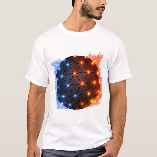 Fire & Ice Energy Sphere – Geometric Light Grid El T Shirt (Framsida)