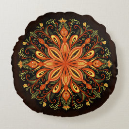 Fire Inslag Mandala - Kaleidoscopic Flame Creatur Rund Kudde