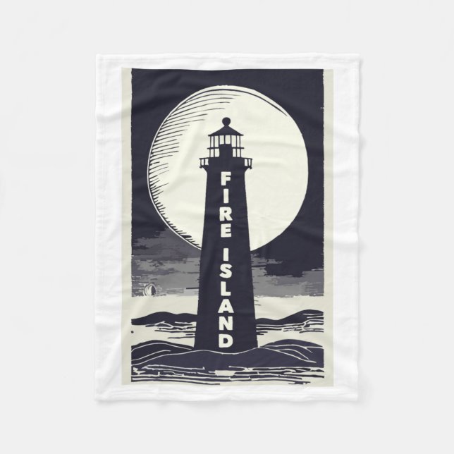 Fire Island fyr New York Moon  Fleecefilt (Framsidan)