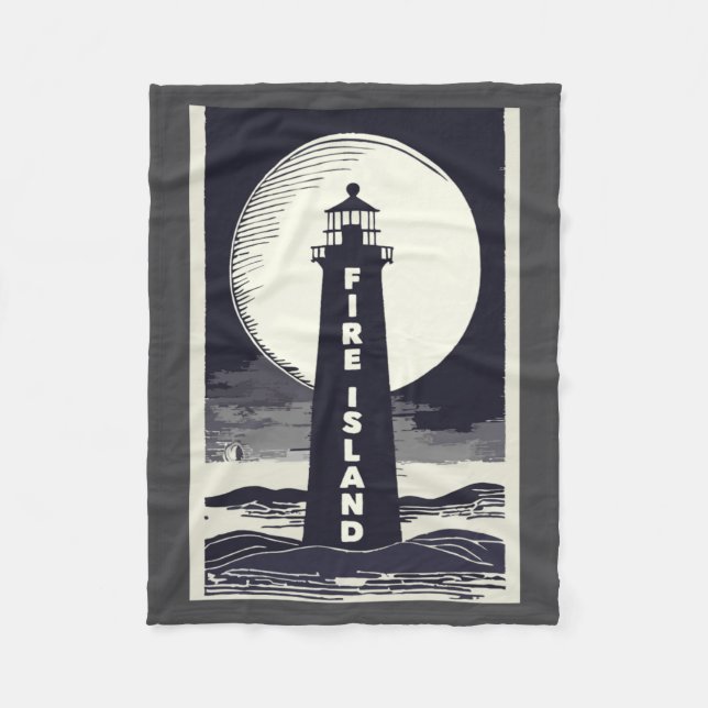 Fire Island fyr New York Moon  Fleecefilt (Framsidan)