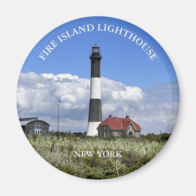 Fire Island fyr New York Round Magnet (Framsidan)