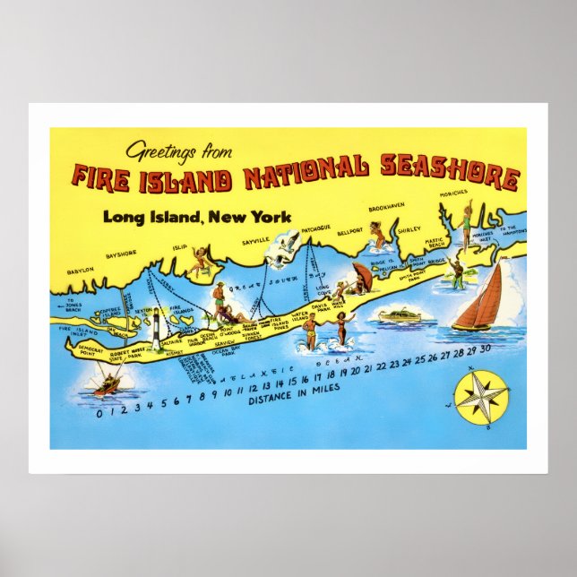 Fire Island Karta 20x28 Print Poster (Framsidan)