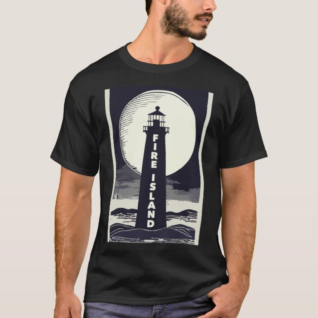 Fire Island Lighthouse New York Moon  T Shirt (Framsida)