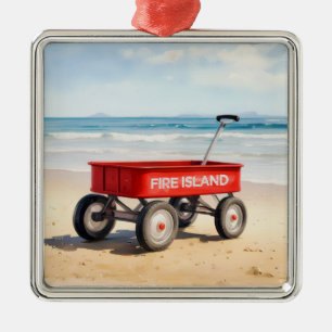 Fire Island röd kärra sandstrand LI New York Julgransprydnad Metall