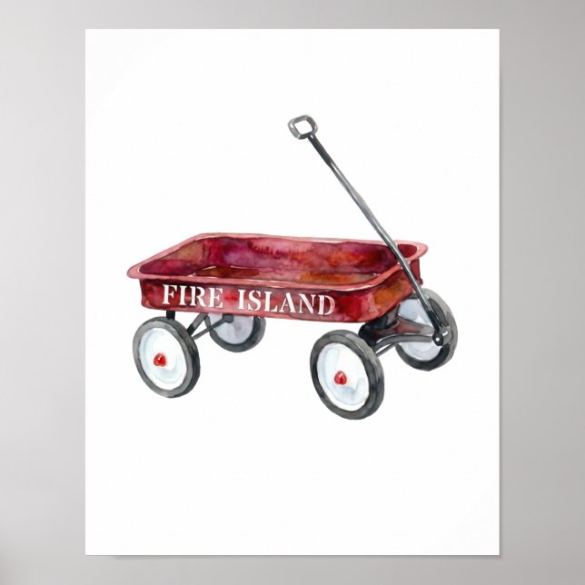 Fire Island Röd Vagn Vattenfärg Strand Semester  Poster (Framsidan)