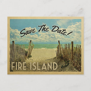 Fire Island Spara Datum Vintage Strand Marin Meddelande Vykort