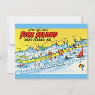 Fire Island Vintage Karta Vykort