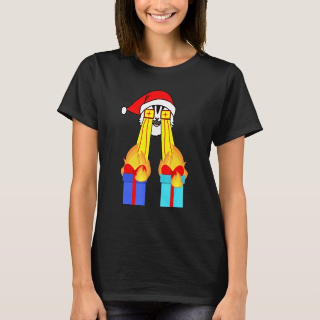 Fire Laser Cat Santa Funny Cute Ugly Boy Chri T Shirt (Framsida)