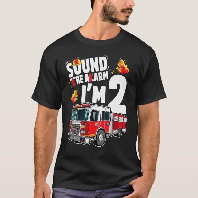 Fire Lastbil 2:a födelsedag Brandfighter 2 år gamm T Shirt (Framsida)