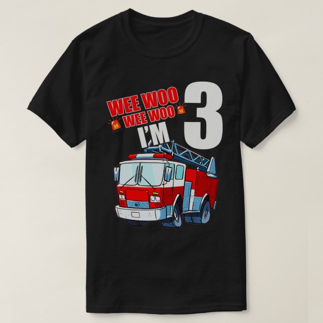 Fire Lastbil 3rd Birthday Boy Småbarn Firefighter  T Shirt (Design framsida)