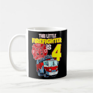 Fire Lastbil 4-årig brandman 4e födelsedagen Boy Kaffemugg