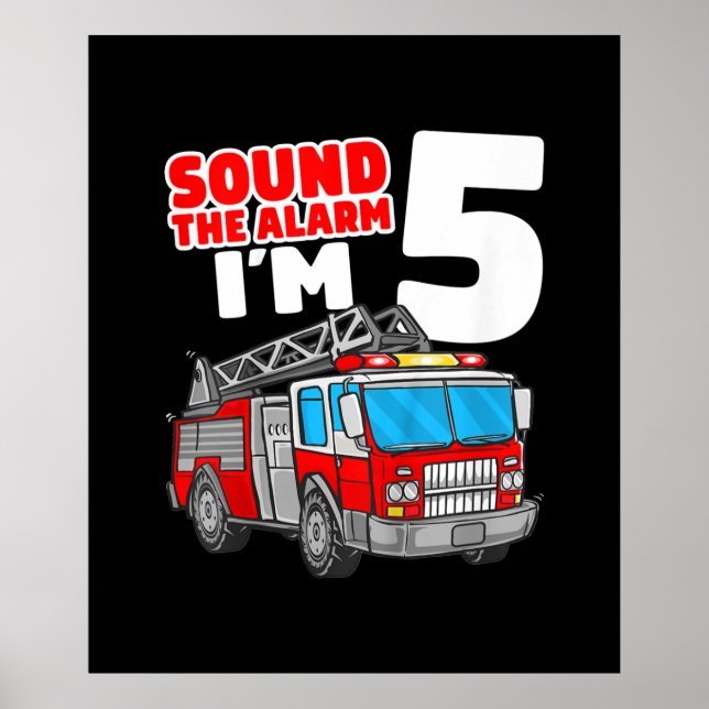 Fire Lastbil 5-åriga brandman 5:e födelsedagen Poster (Framsidan)
