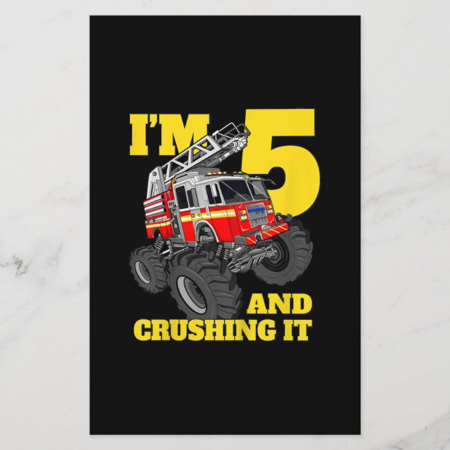 Fire Lastbil 5:e födelsedag Boy 5 Firefighter Gift Brevpapper (Framsida)