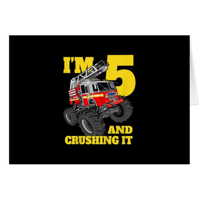 Fire Lastbil 5:e födelsedag Boy 5 Firefighter Gift Hälsningskort (Framsidan Horizontal)
