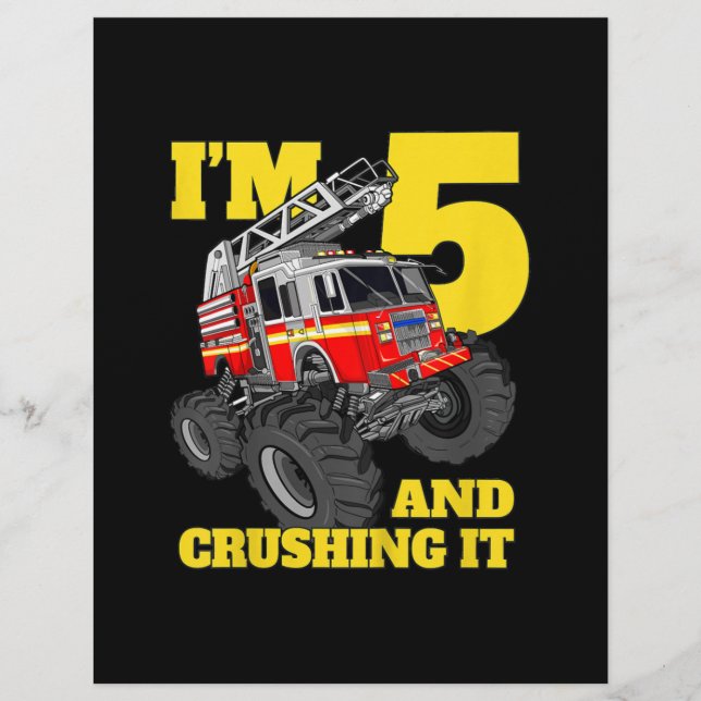 Fire Lastbil 5:e födelsedag Boy 5 Firefighter Gift Reklamblad (Framsidan)