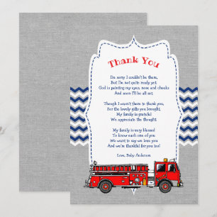 Fire Lastbil Baby Shower tackkort Inbjudningar