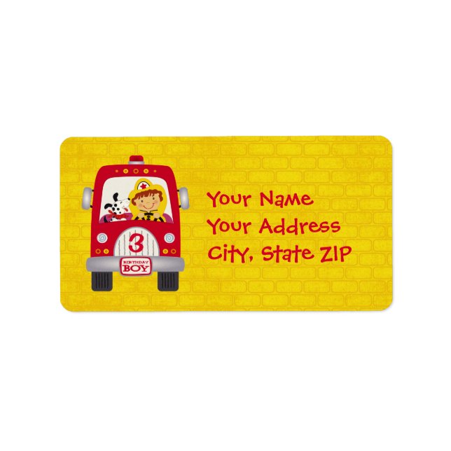 Fire Lastbil Birthday Boy Adressetikett (Framsidan)