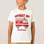 Fire Lastbil Birthday Boy Personlig Kids T Shirt<br><div class="desc">En coola brandman med födelsedagsfest barn,  en brandkår med en röd eldmotor med Birthday Boy skriven i röd text ovan. Anpassa med ditt barns namn under elden lastbil.</div>