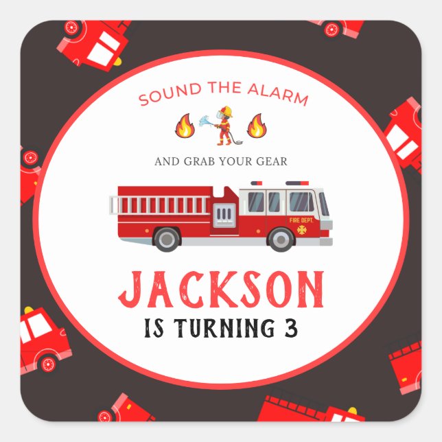Fire lastbil Birthday Fyrkantigt Klistermärke (Framsida)