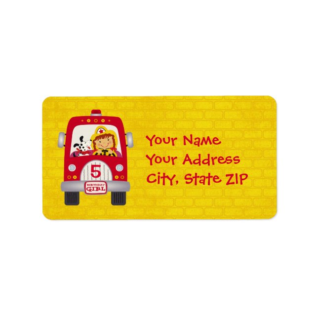 Fire Lastbil Birthday Girl v1 Adressetikett (Framsidan)