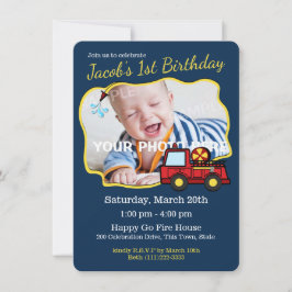Fire Lastbil Birthday med foto Inbjudningar