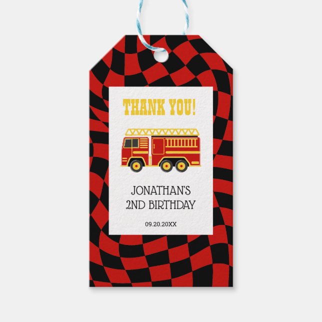 Fire Lastbil Black Red, 2:a födelsedagen Presentetikett (Framsidan)