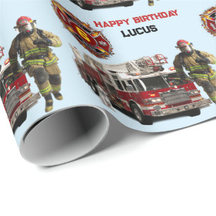 Fire Lastbil Child's Namn & Age Fireman Running Ro Presentpapper
