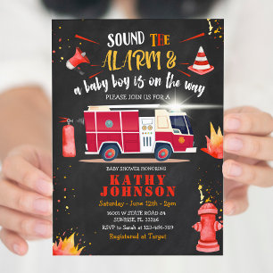Fire Lastbil Firefighter Boy Baby Baby Shower Ljud Inbjudningar